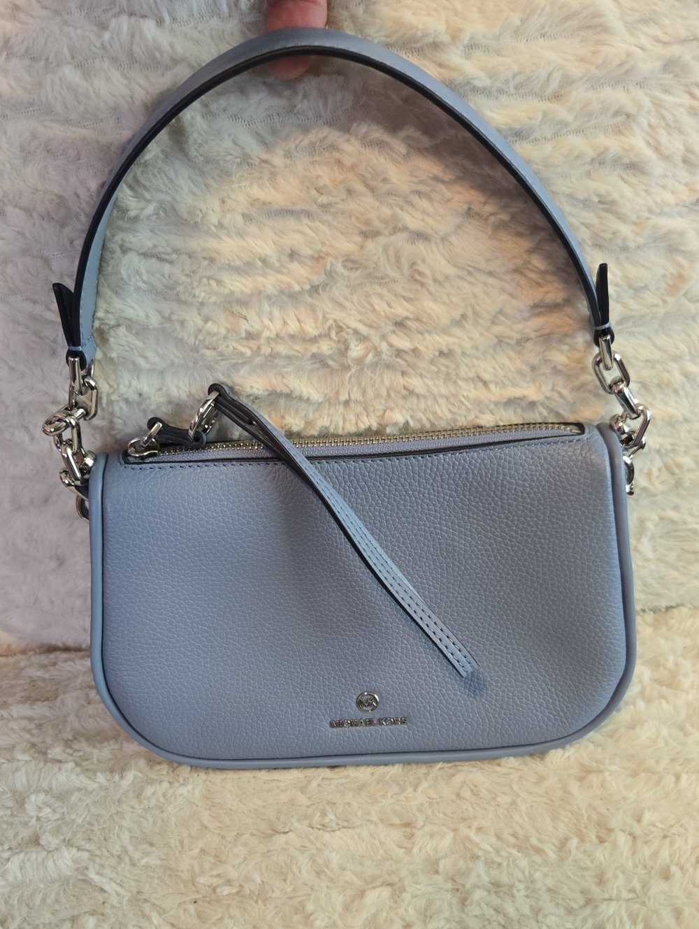 MICHAEL KORS Powder Blue Pebbled Leather Shoulder Bag
